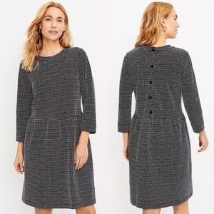 Loft Textured Button Back Swing Dress Womens Medium Black White Size Small